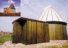 The refurbished Rossall Observatory. (Inset – the observatory before restoration)