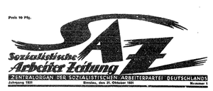 Záhlaví Sozialistische Arbeiter-Zeitung (SAZ), 21. října 1931 Breslau.png