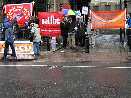 Banners of AUT, NATFHE, Cambridge TUC and Cambridge University Students' Union