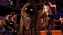 Bigby in the form of a giant wolf battles the glass clones of Bloody Mary in The Wolf Among Us. Bigby in the giant wolf form.jpg