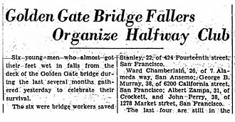 News account of club's formation. Bridge Fallers.jpg