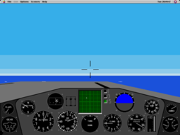 Flying off the end of the carrier deck at the start of the Bomb Base mission. Several enemy Zeros can be seen on the "radar". Hellcats bomb base starting.png