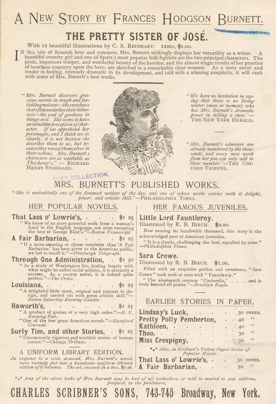 Advertisement of Burnett's works