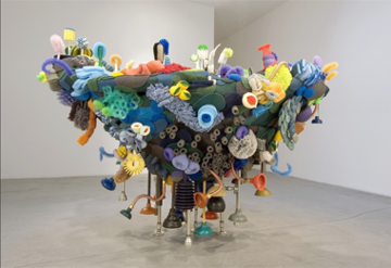 Lynn Aldrich, Starting Over: Neo-Atlantis, Sponges, scrubbers, scouring pads, mop heads, brushes, plastic gloves, plungers, plumbing parts, 54" x 96" x 66", 2008. Lynn Aldrich Starting Over Neo Atlantis 2008.tiff