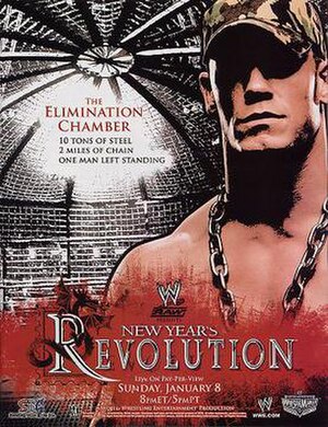 Promotional poster featuring John Cena with the Elimination Chamber structure in the background.