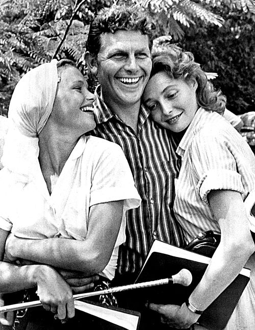 Remick (left) with Andy Griffith and Patricia Neal on the set of A Face in the Crowd (1957)