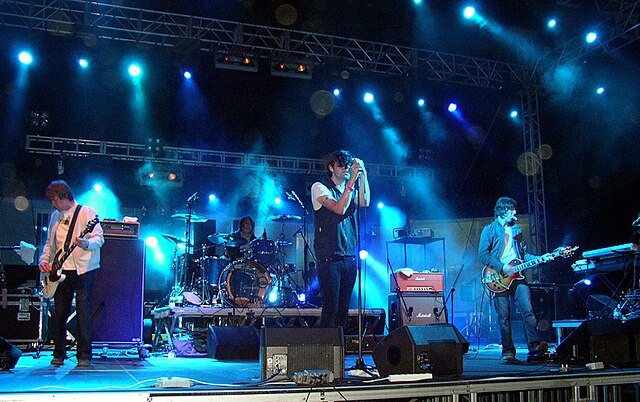 The Charlatans performing at the Eolica Festival in Tenerife, Spain, 2007. L to R: Martin Blunt, Jon Brookes, Tim Burgess, Mark Collins