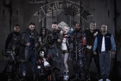 The Suicide Squad as depicted in their first DCEU film. From left to right: Slipknot, Captain Boomerang, Enchantress, Katana, Rick Flag, Harley Quinn,