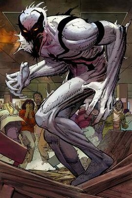 Eddie Brock's first appearance as Anti-Venom. Art by John Romita Jr.