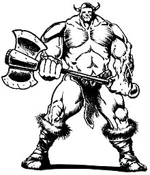 Thrud from his origin story in the Thrud the Barbarian Graffik Novel and illustrating Critchlow's early inked style Thrud ink.jpg