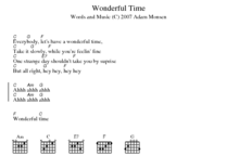 Screenshot of a song typeset by ChordPro Wonderful time chord postscript output.png