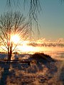 −25 °C (−13 °F) air temperature produces immense steam fog over Lake Ontario which is still above freezing.