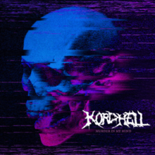 A digitally distorted side-on view of a skull coloured in shades of blue and purple