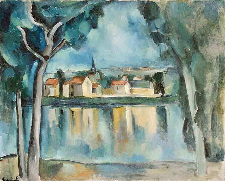 File:Maurice de Vlaminck, c.1909, Town on the Bank of a Lake, oil on canvas, 81.3 x 100.3 cm, Hermitage Museum, Saint Petersburg.jpg