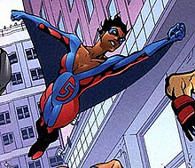 Olivia Lewis in her previous identity of Slingshot. From Dynamo 5 #1. Art by Mahmud A. Asrar. Slingshot Dynamo 5.jpg