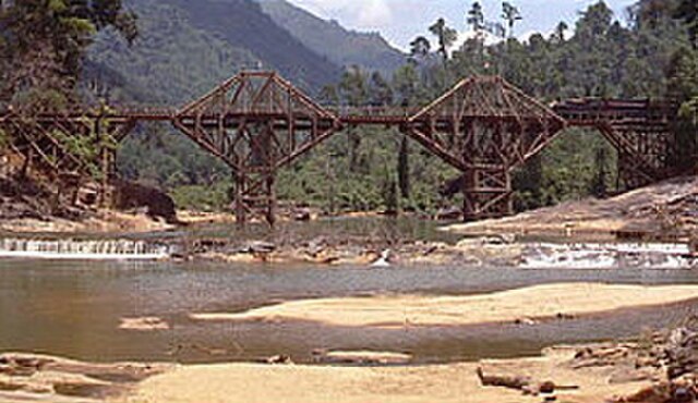 The bridge at Kitulgala, Sri Lanka, before the explosion seen in the film.