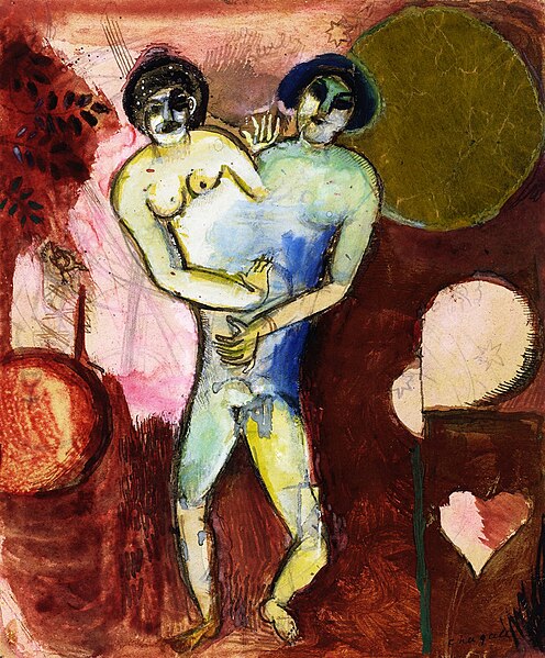 File:Marc Chagall, 1911-12, Hommage à Apollinaire, or Adam et Ève (study), gouache, watercolor, ink wash, pen and ink and collage on paper, 21 x 17.5 cm.jpg