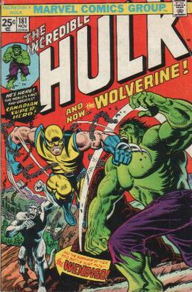 Wolverine made his full debut in The Incredible Hulk #181 (Nov. 1974); cover art by Herb Trimpe with alterations by John Romita Sr.