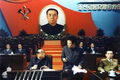 Kim Il-sung with his son and chosen successor Kim Jong-il at the congress.