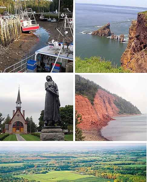 Montage of pictures of Kings County, starting from top left reading clockwise: Hall's Harbour, Cape Split, Cape Blomidon, Annapolis Valley Look Off, U