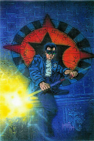 Jack Knight as Starman; cover artwork for Starman vol. 2 #0 (August 1994), art by Tony Harris.