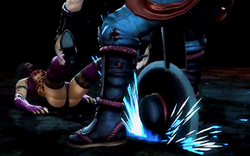 Kung Lao's "Razor's Edge" Fatality being performed on Mileena in 2011's Mortal Kombat. NetherRealm Studios' Ed Boon described it as possibly the most painful-looking finishing move in the series yet Kung lao Fatality.png