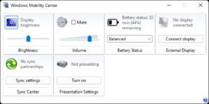 Windows 10-дағы Windows Mobility Center қосымшасы