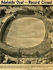 Australian rules football:View from helicopter of the 1965 SANFL Grand Final with a then record 62,543 crowd witnessing Port Adelaide 12.8 (80) def Sturt 12.5 (77).