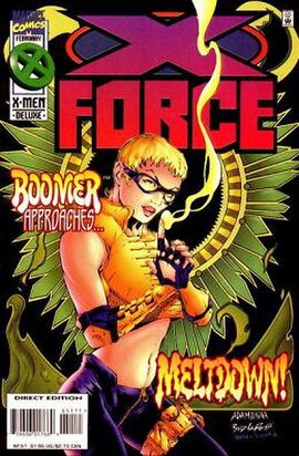 Cover to X-Force #51, featuring the revamped Tabitha Smith. Art by Adam Pollina.