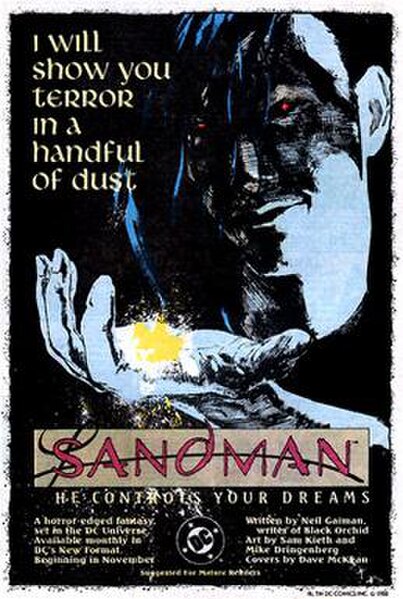 The Sandman was advertised as "a horror-edged fantasy set in the DC Universe" in most of DC's comics dated Holiday 1988.