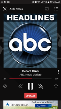 ABC News Radio being streamed on Slacker Radio (now LiveXLive) app. Slacker ABC News Radio Screenshot.png