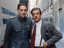 Giannini (right) with Steve Scott on the set of Celluloide (1996)