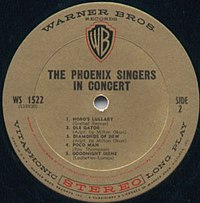 The gold, black and red label design used for Warner Bros. stereo albums from 1958 to 1967 and mono albums from 1964 to 1967. WBR goldstereo.jpg