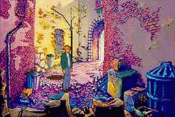 To fit the background images on the cartridge, they were compressed in JPEG format, then decompressed, with any artifacts caused by the process cleaned up afterward. Broken-sword-gba-screenshot.png