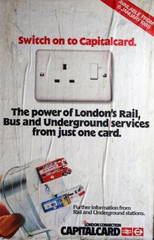 Poster advertising the January 1985 launch of the Capitalcard ticket Capitalcard poster.jpg