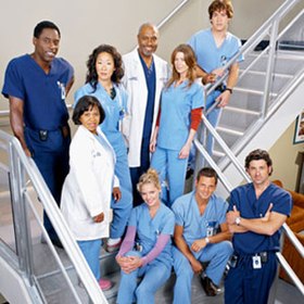 A photo displaying the original core cast members, of Grey's Anatomy