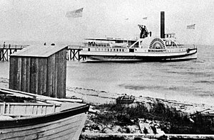 the steamer Monohansett, possibly at West Chop Wharf in Tisbury, Massachusetts. HSL-s70203-Monohansett maybe at West Chop Wharf.jpg