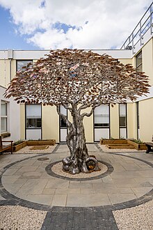 A 4.5 metre by 4.9 metre stainless steel tree sculpture which has 2,000 shimmering detachable leaves which can be engraved with personal messages and memories and raise money for the hospital.