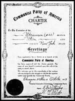 Charter for a local unit of the CPUSA dated October 24, 1919