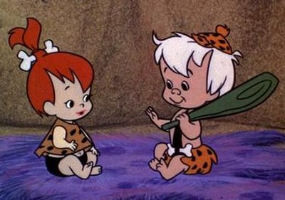 Pebbles Flintstone and Bamm-Bamm Rubble, from Bamm-Bamm's debut in The Flintstones season-four episode "Little Bamm-Bamm"