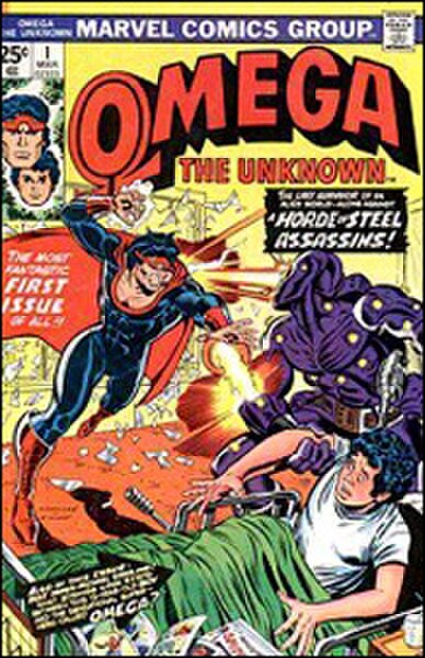 Cover art to Omega the Unknown #1, the first appearance of Omega. Cover art by Ed Hannigan and Joe Sinnott.