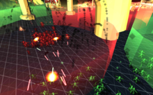 Two Multiwinian tribes battling in the King of the Hill game-mode Multiwinia Screenshot.png