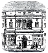 Drawing of exterior of small, neo-classical theatre