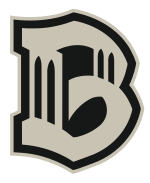 The letter B, stylized——to resemble the: arches of the——Brooklyn Bridge