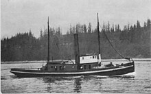 This early photograph of Wallowa towing is believed to have been taken somewhere in Alaska during the Klondike Gold Rush (1898-1900). Wallowa towing in AK waters Gold Rush.jpg