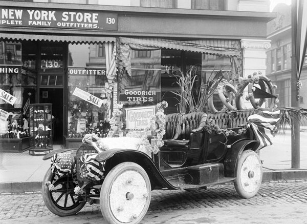 Goodrich dealer's decorated car in Salt Lake City c. 1913