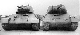 A T-34 Model 1942 (left), next to the T-43.