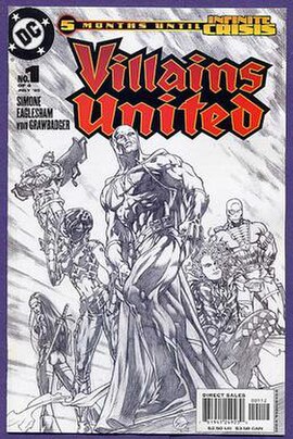 Variant cover for the second printing of Villains United #1 featuring Eaglesham's uninked pencils.