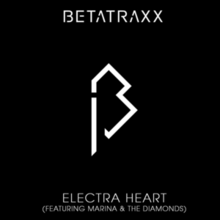 A black image appears, with Betatraxx's 'B' logo appearing, in white, in the center; above the letter is "Betatraxx" in an all-caps, white font and below the letter is "Electra Heart (featuring Marina & the Diamonds)".