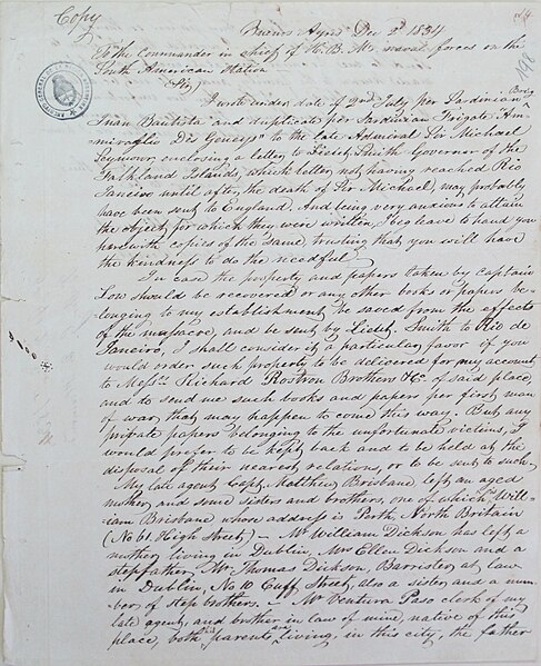 File:Luis Vernet Letter to Lt Smith Page 1 of 2.jpg